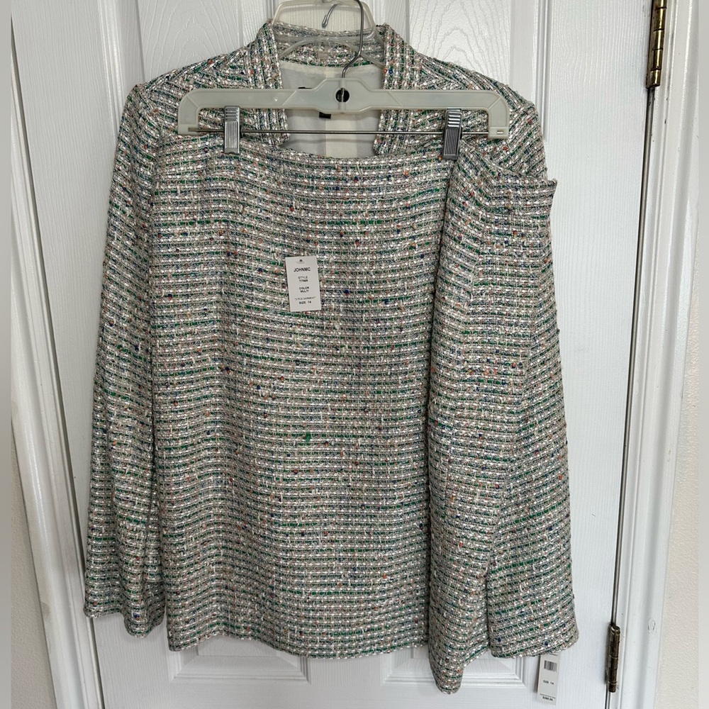 John Meyer Tweed 2 Piece Suit Set Women Size 14 NWT Multicolor Career MSRP $260